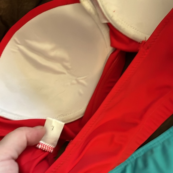 Super cute lobster print bottom - high waisted, bright red underwire top sz L - Picture 5 of 7